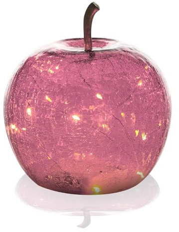 Schlaraffenland LED Dekoapfel POMO Ø16x17 cm aus Glas | Pink | 15 Micro LED's | Timerfunktion 6h | Batteriebetrieben | Deko Garten
