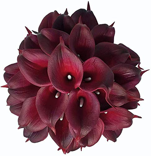 Floral Kingdom 18 PCS 14 Real Touch PU Latex Artificial Calla Lily Flowers for Wedding Bouquets, centerpieces, and Floral Decor (Burgundy)
