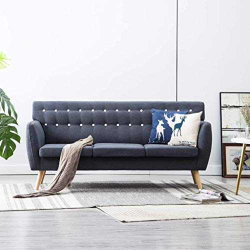 Festnight- 3-Sitzer-Sofa | 3er Stoff Couch | Wohnzimmer Stoffsofa | Polstersofa | Loungesofa | Dunkelgrau/Braun/Gelb/Grün/Hellgrau Stoffbezug 172x70x82 cm