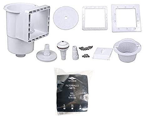 well2wellness Pool Skimmer Set S1 - Oberflächenskimmer komplett inkl. Einlaufdüse Plus Filterbälle Nanoblue (S)
