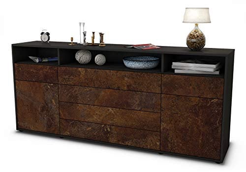Stil.Zeit Sideboard Evelina, Korpus anthrazit matt, Front Industrie-Design Rost (180x79x35cm) Push-to-Open Technik & Leichtlaufschienen