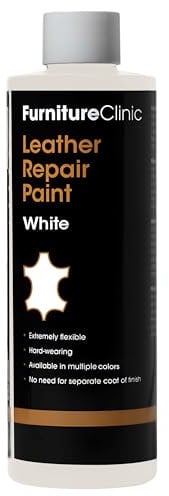 Furniture Clinic Leather Repair Paint & Dye | Self Seal Colourant for Quick and Easy Leather Repair | Suitable for Sofas, Car Seat, Shoes, Handbag, and More - White, 250ml