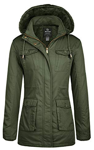 Wantdo Cappotto Invernale Caldo Giubbotto Spesso Antivento Coat Hood Warm Windproof Giacca con Cappuccio Donna Verde Militare L