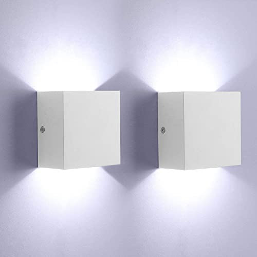 Glighone 2 Stücke LED Wandleuchte Innen, 6W Up Down Indoor Wandleuchte Moderne Aluminium Wandleuchte Leuchten Wandlampe für Wohnzimmer Schlafzimmer Küche Esszimmer, Kaltweiß, Weiß