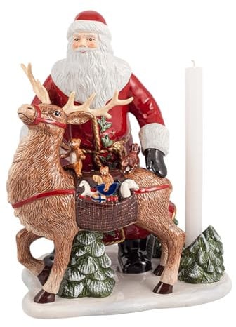 Villeroy & Boch - Christmas Toy's Memory Santa mit Hirsch, dekorative Figur aus Hartporzellan, für Stabkerzen geeignet, bunt, 30 x 24 x 35 cm