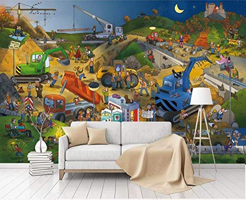 Benutzerdefinierte 3D-Fototapete Cartoon Baustelle Arbeiter Kinderzimmer Wandbild Hintergrundwand-350Cmx245Cm