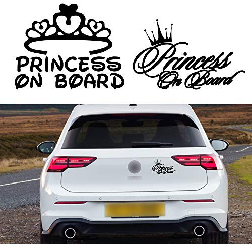 TOMALL 2 Stück Princess On Board Aufkleber für Autofenster Vinyl Wasserdichte selbstklebende Princess Crown Decals für Auto Truck Stoßstange Kofferraum Dekoration (Schwarz)