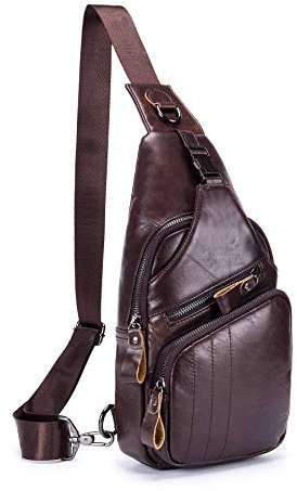 WeeDee Sling Bag Leder Schultertasche Brusttasche Umhängetasche Herren Bauchtasche Tasche Rucksack Daypacks Wasserresistent
