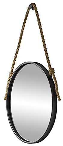 RTY-SC Moderno Espejo de círculo Negro con Cuerda de cáñamo Correa Colgante - 40 cm ~ 70 cm Pared Redonda Espejo de decoración de Pared, baño baño o Salas de Estar Maquillaje Espejo de vanidad