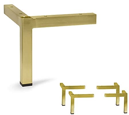 AKB Hardware Set of 4 Modern Square Metal Tube Furniture Legs - Sleek Metal Design, Durable and Stylish (4 H Antique Brass)