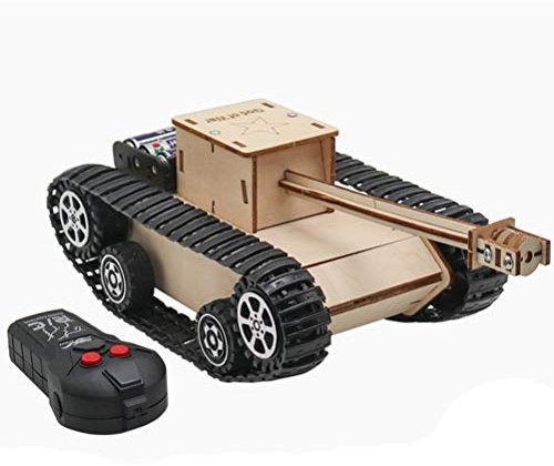 BSTCAR Remote Controlled Tank, Self-Made Wooden Tank Toy, RC Tank Retro Tank Toy, Educational Toy, Experiment Box, Children from 8 9 10 11 12