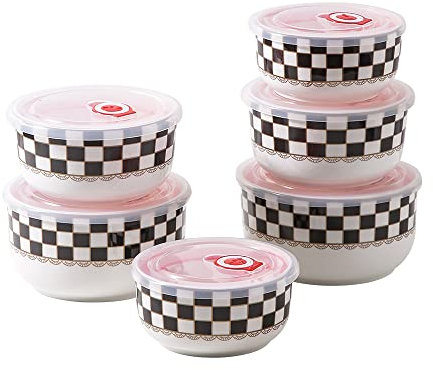 Porlien Checker Porzellandosen Set mit 6 Stück, je 425 ml, 595 ml, 907 ml, Frischhaltedosen mit luftdichtem Silikondeckel für Kaffee, Tee, Gewürze, Mehl und Nüsse