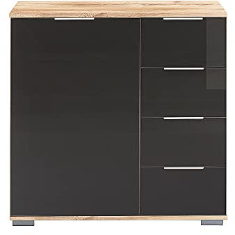 Lomadox Schlafzimmer Kombikommode in Plankeneiche Nb. mit Glas grau ELSTRA-43, B/H/T ca. 81/83/41 cm