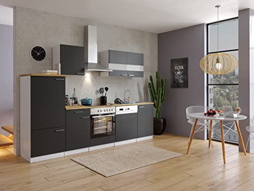 Küche Küchenzeile Küchenblock Einbauküche Weiß Schwarz Malia 280 cm Respekta