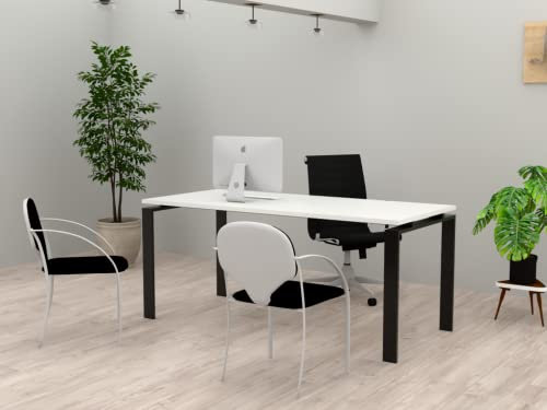 Mesa de Oficina con Estructura de Marco Abierto Negro, para teletrabajo, despachos, Sala de Estudios y Ordenadores. con Gran amplitud para Dar más Comodidad. (Blanco, 140x60)