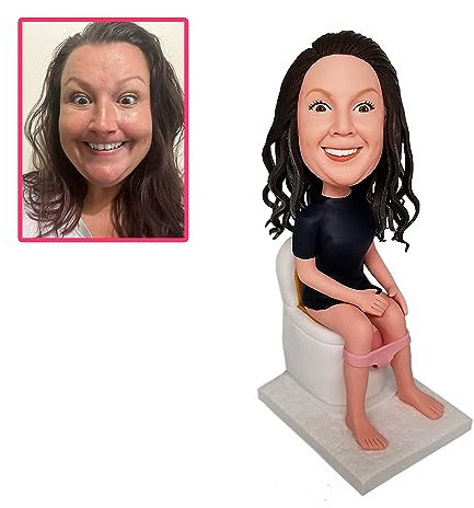 Benutzerdefinierte Wackelköpfe Frau sitzend auf Toilettenfigur, individuelle Puppe, Geburtstagsgeschenke für Frauen, Wackelkopf-Figuren, handgefertigt, personalisiertes Auto-Armaturenbrett