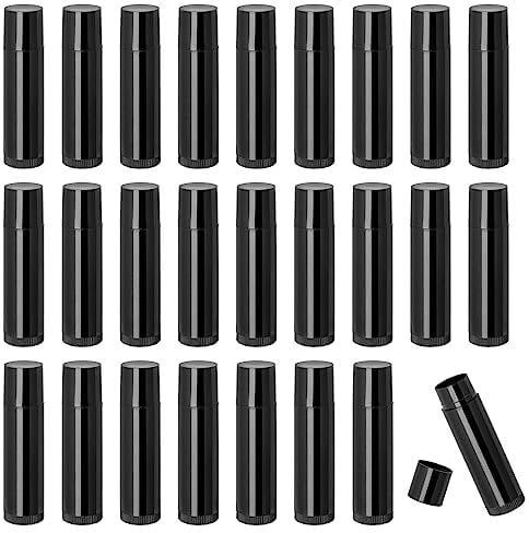 Lip Balm Containers, 25 pcs Empty Lip Balm Tubes, Reuseable Plastic Lipstick Containers Refillable with Cap for DIY Homemade Lip Balm (black, 5g)
