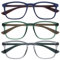 OPULIZE Max Lesebrille 3er Pack - Klassische große rechteckige Fassung - Brillen in mattem Blau, Grün und Grau - Herren Damen Unisex - RRR78-367 - +2,00