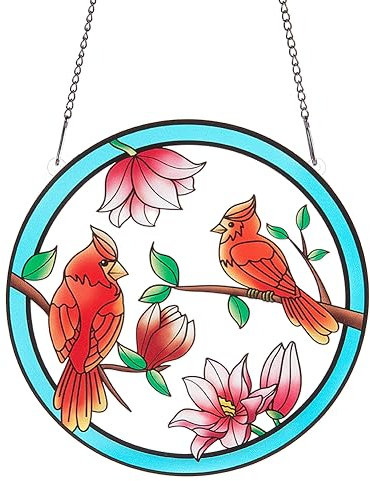 PLIGREAT Flowers Birds Painted Panel Suncatchers Acryl Fenster Wandbehang Ornamente für Schlafzimmer Wohnzimmer Balkon Fenster Wanddekoration Garten Anhänger Dekor