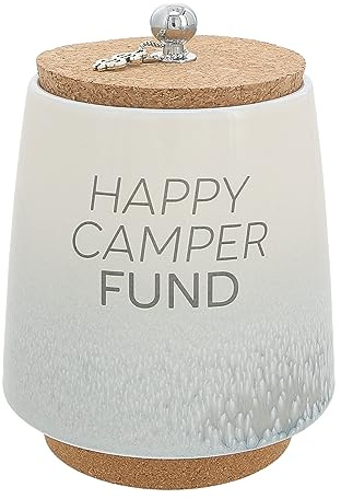 Pavilion Gift Company - Happy Camper 16,5 cm einzigartiges Keramik-Sparschwein, Spardose mit Korkboden und Korkdeckel, Ombré-Grau