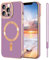 SouliGo for iPhone 13 Pro Max Case 6.7” Magnetic Case 【Compatible with MagSsafe】 Slim Fashion Bling Plating Bumper Soft TPU Anti-Scratch Shockproof Protective Phone Cover with Lanyard - Lilac Purple