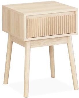 sweeek - Table de Chevet avec Un tiroir. Panneaux stratifiés Couleur Naturelle. Pied en Bois de Sapin. L 39 x l 39 x H 55.4cm Linear