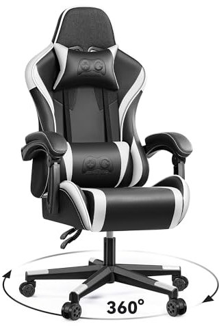 OneGame Sedia Gaming in Stile Racing, Ergonomica per Computer, Sedia Girevole Ufficio, Schienale Alto Regolabile con Supporto Lombare 150-200KG, Bianco