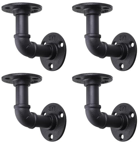 4er Pack Industrielle Rohrregalhalterungen, Schwarze Schwebende Rohrhalterungen mit Schrauben, Robuste Wandmontierte Rohrregale für Home Scaffold Board - 10×10 cm