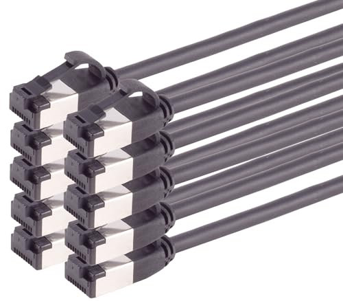 Câble réseau Cat 8.1 Lan de 0,5 m (10 pièces) Câble Ethernet Cat 8 avec prise RJ45 fin et fin avec taux de transfert de 40 Gbit/s Noir 0,5 m