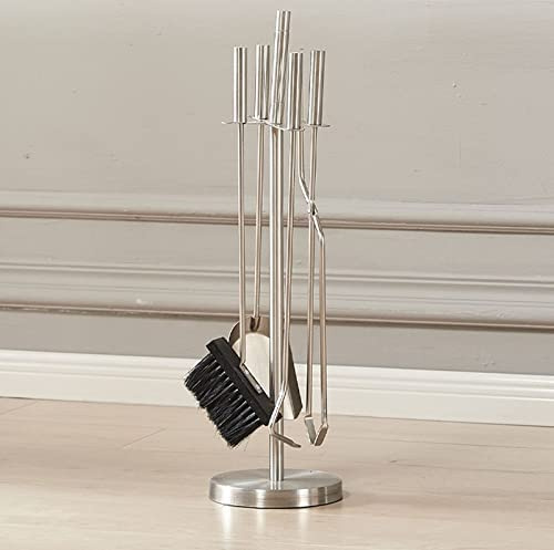 SFSLBFB Kaminbesteck, 5-teilig, modernes Kaminbesteck-Set, Robustes Edelstahl-Kaminbesteckset, Feuerset, Innen- und Außenbereich, Schornstein, Herd, Feuerstelle, Werkzeugset, Silber