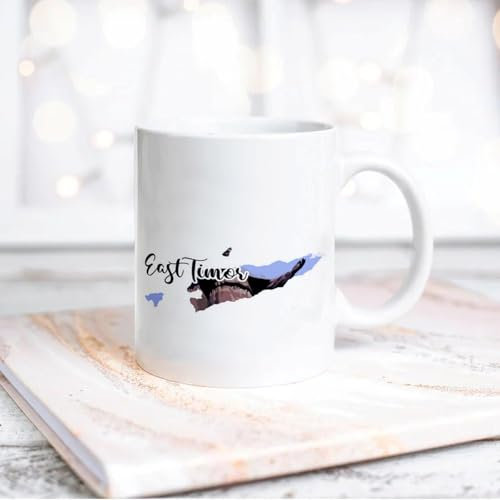 Yelolyio Taza blanca de cerámica con diseño de edificio de Timor Oriental, taza de café de Timor Oriental, taza de té blanco, regalo para mamá, papá, abuela, abuelo, mujeres y hombres, 325 ml