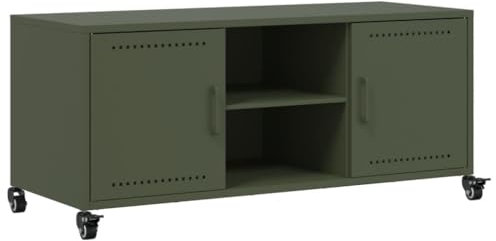 Gecheer Mobile TV Verde Oliva 100,5x39x43,5 cm in Acciaio,Mobile TV Moderno,Tavolino Porta TV,Armadietto Stand TV,Mobiletto TV,Mobiletto Porta TV,Mobile da Salotto,L846666