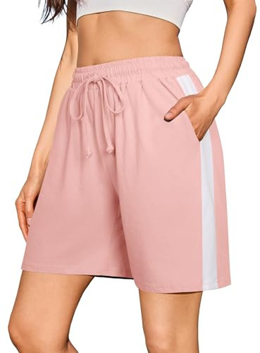 Litherday Shorts Damen Sommer Sporthose Kurz High Waist Kurze Hose Shorts Streifen Jogginghose Sportshorts für Running Gym Fitness Rosa XXL