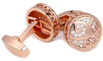 Aotiwe Manschettenknöpfe Rosegold, Manschettenknöpfe Vintage Rund Rosegold Manschettenknöpfe Herren Klassisch mit Weiß Zirkonia