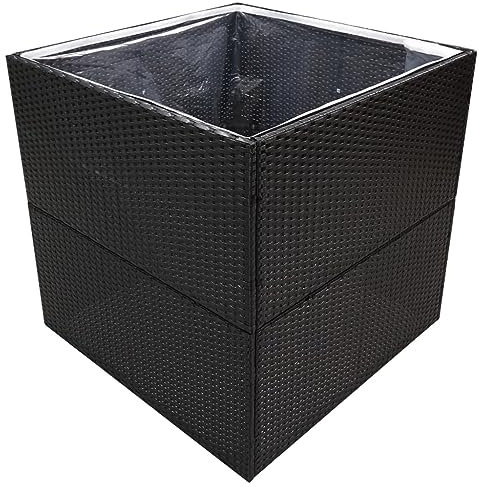 Fioriera da Giardino Nero 80x80x80 cm in Polyrattan Vaso Per Piante Da Interno Fioriera Con Spalliera Da Esterno Vasi Alti Da Esterno Fioriere Da Esterno Grandi per Patio Esterno Terrazza Giardino