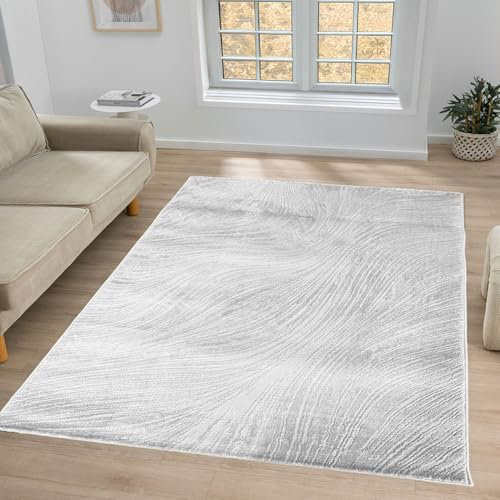 VIMODA Teppich Wohnzimmer Teppich Schlafzimmer, Flur, küche Kurzflor Boho Design Unifarbe Hoch-Tief-Effekt Modern 3D Weich,Maße:120x170 cm;Farbe:L.Grey