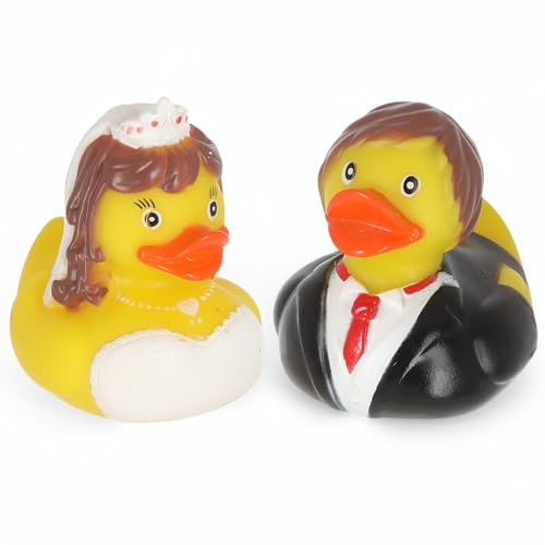 MIJOMA 2er Set Badeenten Badewannenspielzeug, Handbemalt & Latexfrei, Perfekt für Partys, Geburtstage, Weihnachten, Baby-Partys & Mehr – Tolle Badezimmerdekoration, 8 cm Hoch (Brautpaar groß)