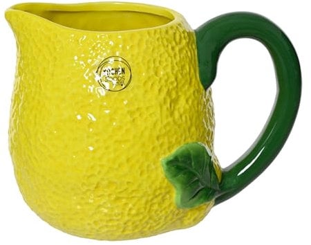 Pichet de 15 cm en céramique en forme de citron - Carafes et cruches - Vaisselle de service - Pichet à eau, pichet à jus de fruit - Carafe décorative pour le printemps et l'été - Vaisselle à fruits