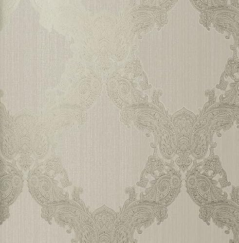 KT·EXCLUSIVE WALL FASHION Vliestapeten | Barock Tapeten | 10,05x0,52 m | Paisley Lace (Hellgrau-Silber)