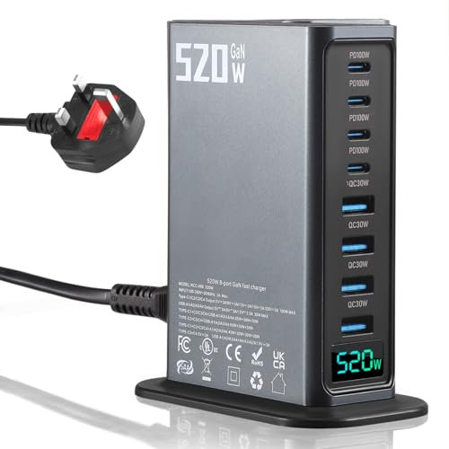 520W USB C Charger Multiple,8 ports C Charging Station with 4 USB C and A, Quick Charger Compatible with MacBook, HP, iPad, iPhone, Sumsung Galaxy and More Laptops
