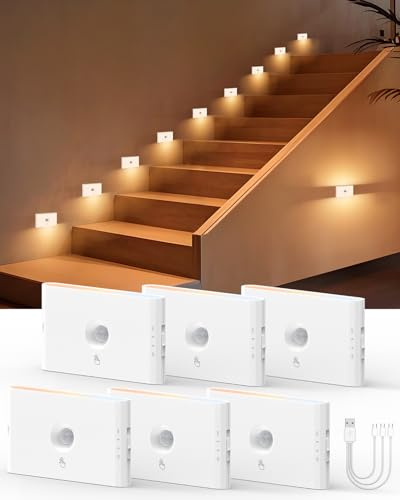 6-Pack Wiederaufladbare Bewegungssensor Nachtlicht mit Magnetbefestigung | 3 farbtemperaturen, innenräume, dimmbar treppenlichter für badezimmer, flur, küche, treppe
