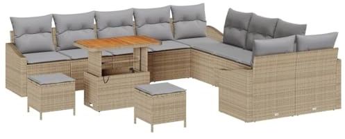 vidaXL 4-Sitzer Garten-Sofa-Set mit hellgrauen Kissen, Coole beigetonen Poly-Rattan-Optik, wetterfest, Moderne Outdoor-Möbel für Balkon oder Terrasse, Lounge-Sitzmodul