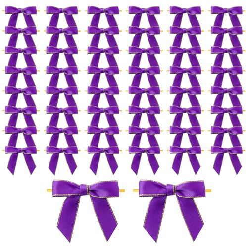 MORSUNBELA Schleifen Deko Geschenkschleifen Hochzeit Schleife Lila | 50 selbstklebende Geschenkschleifen,elegante Deko für Hochzeit,Weihnachten,Valentinstag,Karten und Geschenkverpackungen