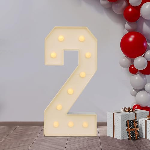Chiffre Lumineux Geant Lettres Lumineuses à LED Lampe Numéros Lumineux LED Lights Décoration 2000-3000K,Pour fête d'anniversaire, anniversaire, décoration de mariage (2)