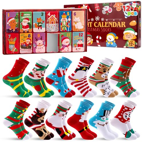 JOYIN 12er-Pack Adventskalender-Socken