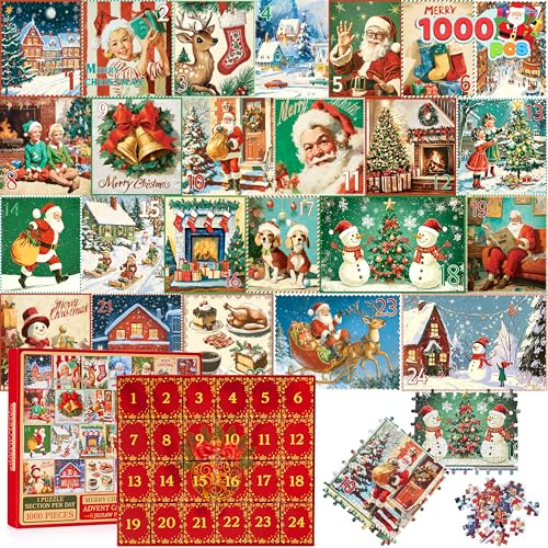 JOYIN Puzzle Adventskalender 1000-teiliges Weihnachts Puzzle Weihnachtskalender Countdown Kalender mit 24 Tagen Weihnachtspuzzle als Geschenke für Kinder und Erwachsene