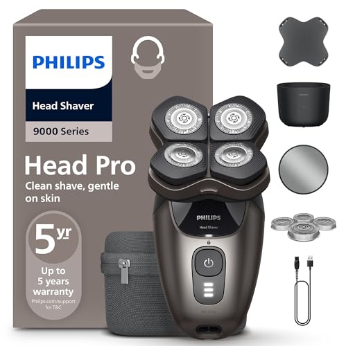 Philips Head Shaver Pro 9000 Series - Rasoir pour la tête d'hommes et femmes, tête flexible 360°, lames ComfortCut, rasage efficace tout en douceur pour la peau, idéal en cadeau, modèle HS9980/15