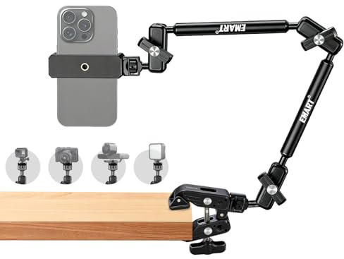 EMART 22 tum Magic Arm med klämma, överhuvud-kamerahållare, bordsstativ för smartphone, mikrofon, webbkamera och actionkamera