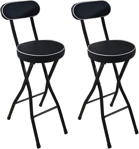 Klappbare Barhocker Mit Rückenlehne, Küchenfrühstückssitz An Der Bar, Gepolsterter Barhockerstuhl Mit Gepolsterter Theke, Metallbein, Fußstütze, Black2pcs, Sitting Height 26in