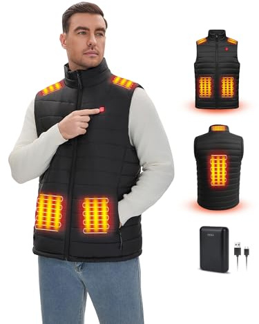 Rrtizan Men's Lightweight Heated Gilet with USB-C Power Bank, 6-Zone Puffer Body Warmer, Water-Resistant for Commute & Dog Walking (899-2XL)